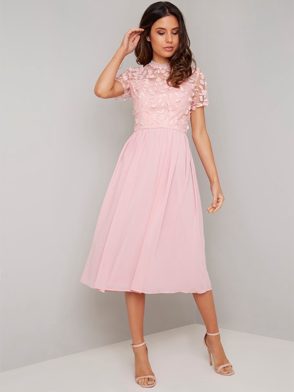 Chi Chi London 3D Floral Chiffon Dress - Size 2